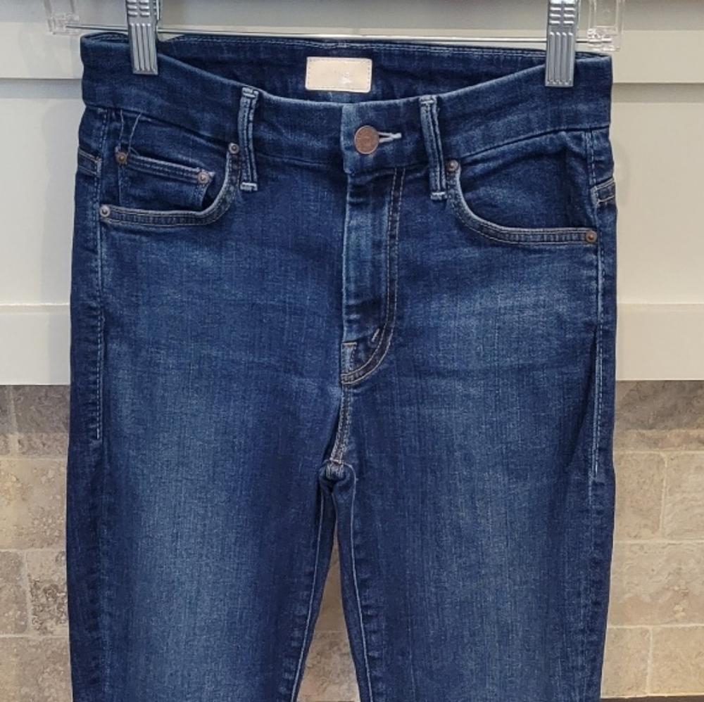 MOTHER Blue Skinny Jeans with Subtle Fading